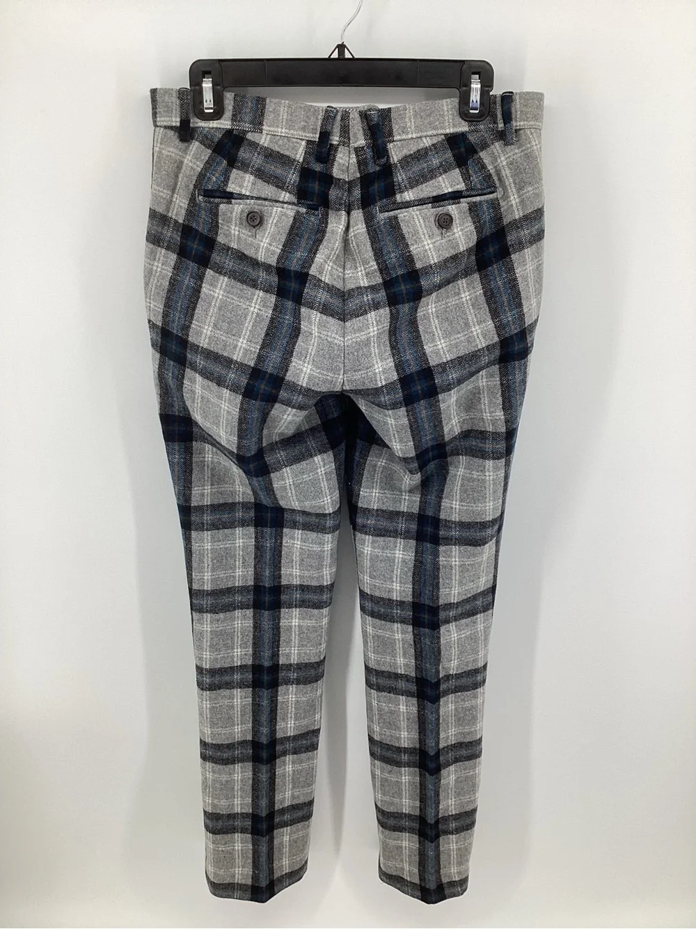 Tommy Hilfiger Gray and Navy Plaid Wool Dress Pants